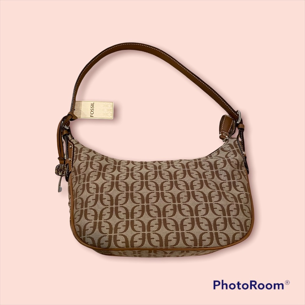 Fossil signature top zip khaki bag
